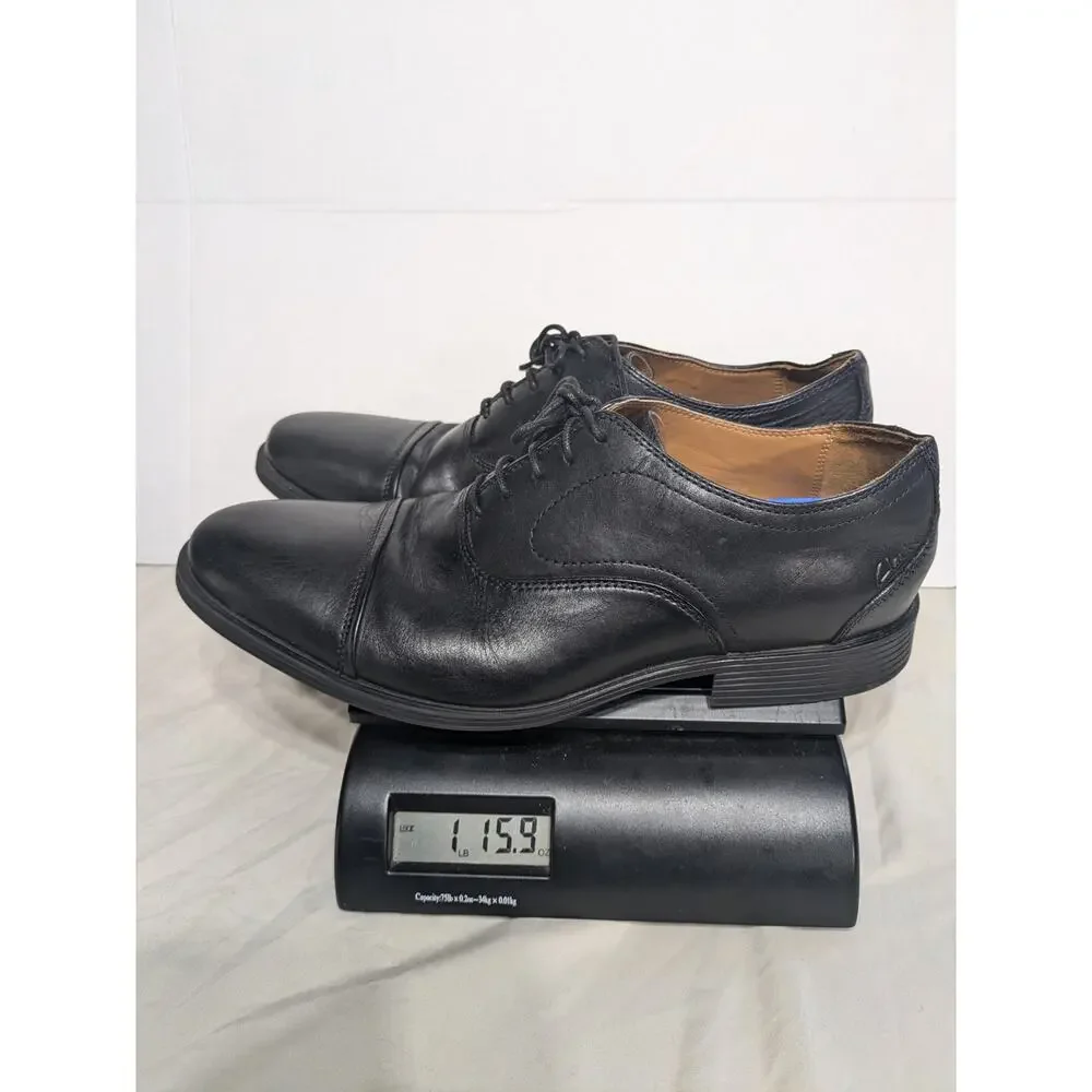 Clarks Dress Shoes Men's 10.5 Black Leather Tilden Oxford Walk Lace Up 15770